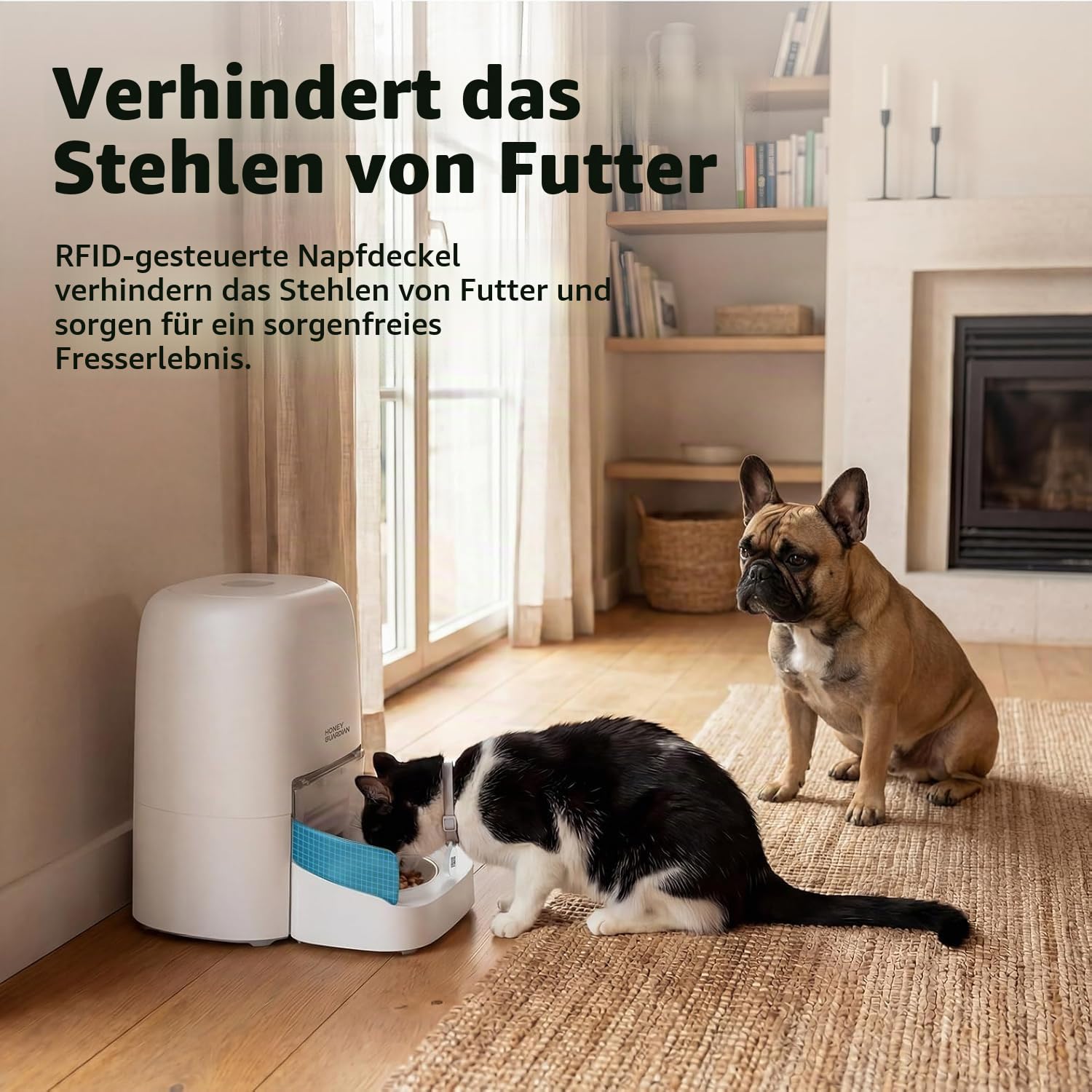 Futterautomat Katze RFID, 5G WiFi Futterspender Katze mit Collar-Tag-Sensor, 4.6L Katzenfutter Automat, Personalisierte Mahlzeiten per Halsband-Tag & Katzenerkennung, 1–10 Mahlzeiten, Keramikschale