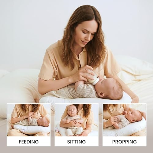 Miniatura 6 de FOSSFLAKES Almohada de lactancia  Diseño ergonómico Boomerang con relleno hipoalergénico y funda de satén 100% algodón
