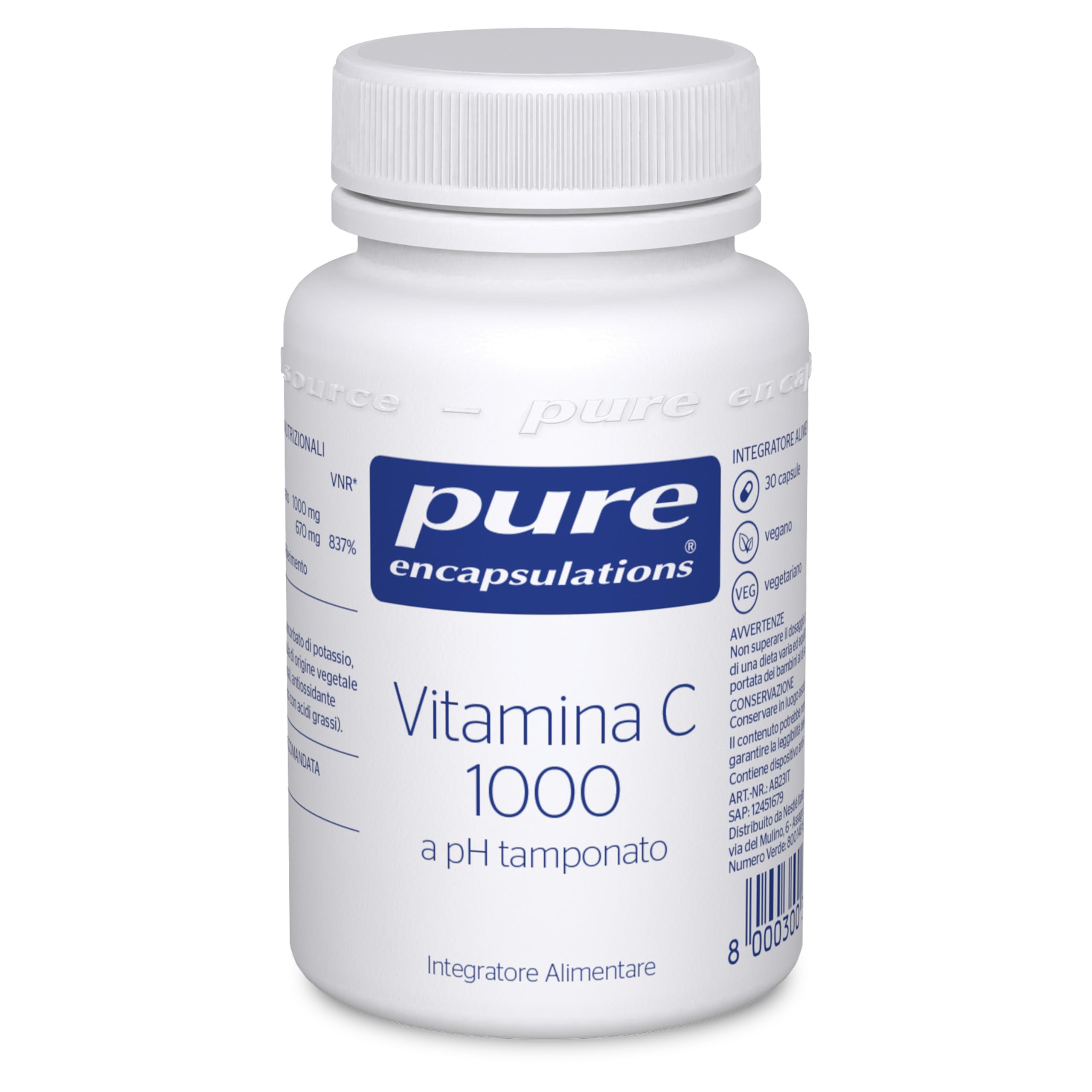 Pure Encapsulations - Vitamina C 1000 pH Tamponato – Integratore Vitamina C 1000 mg Difese Immunitarie, Energia, Collagene – 30 Capsule Vegane