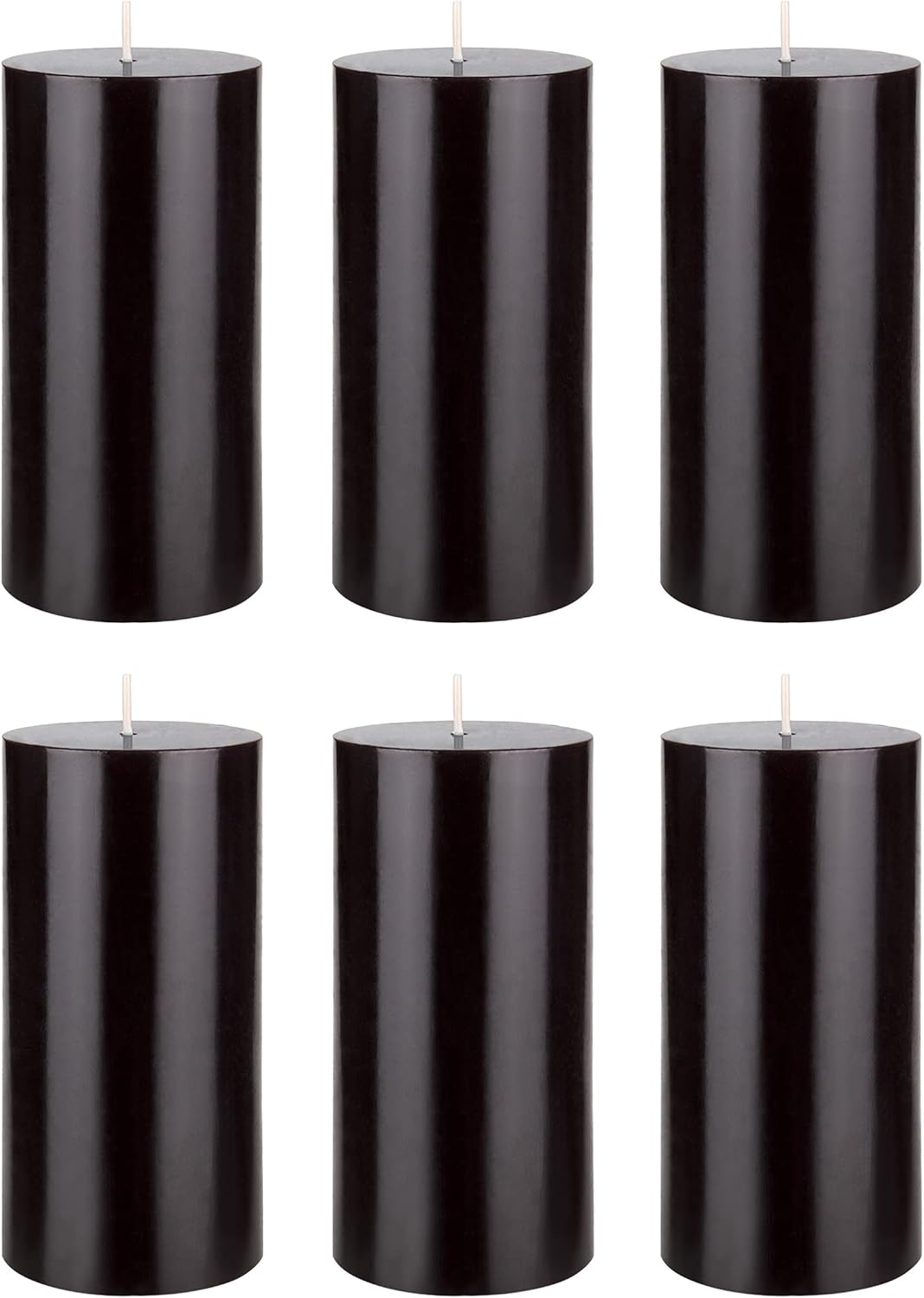 Mega Candles 6 pcs Unscented Solid Black Pillar Candles, Hand Poured Premium Wax Candle 3 Inch x 6 Inch, Home Décor, Spas, Weddings, Occasions, Party, Centerpieces, Holidays, Vigils, Prayers