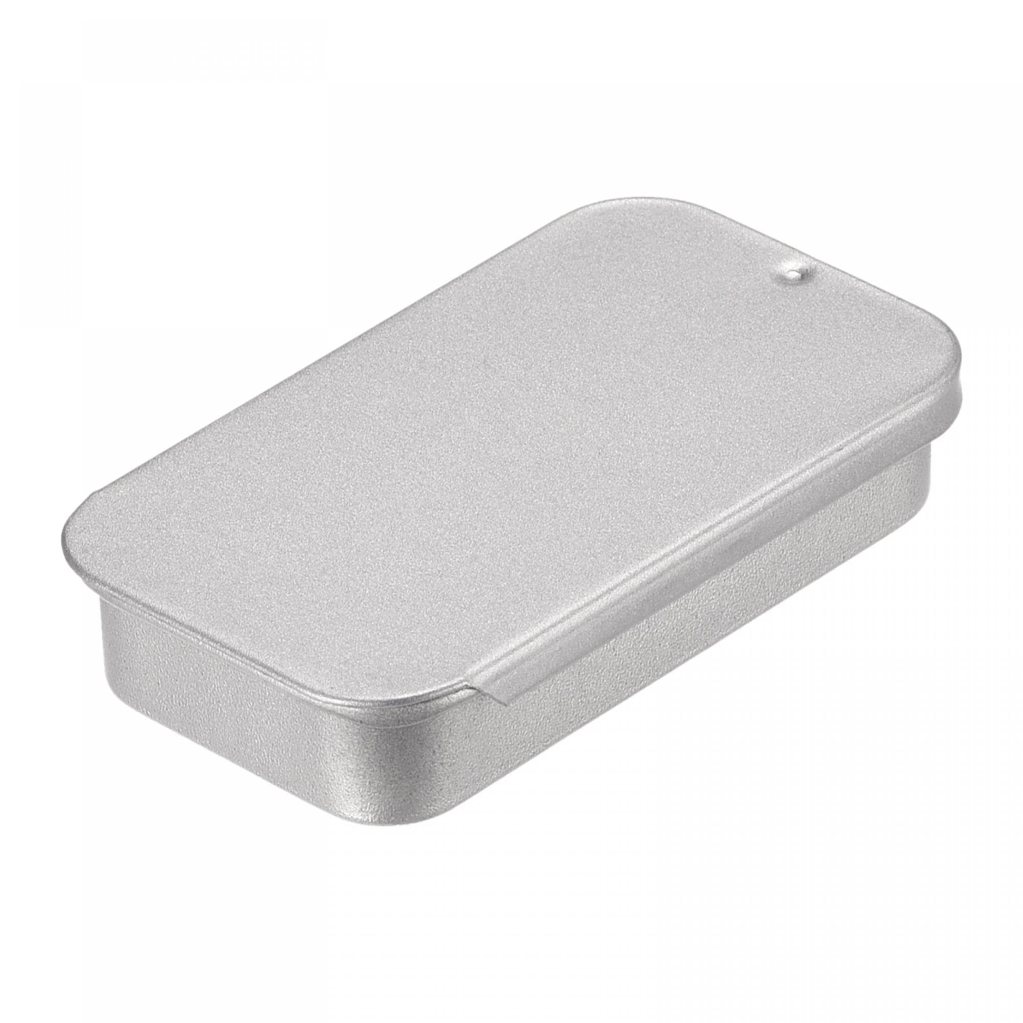 sourcing map Metal Tin Box, 8pcs 2.36" x 1.18" x 0.43" Rectangular Empty Tinplate Storage Containers with Sliding Lids, Silver Tone