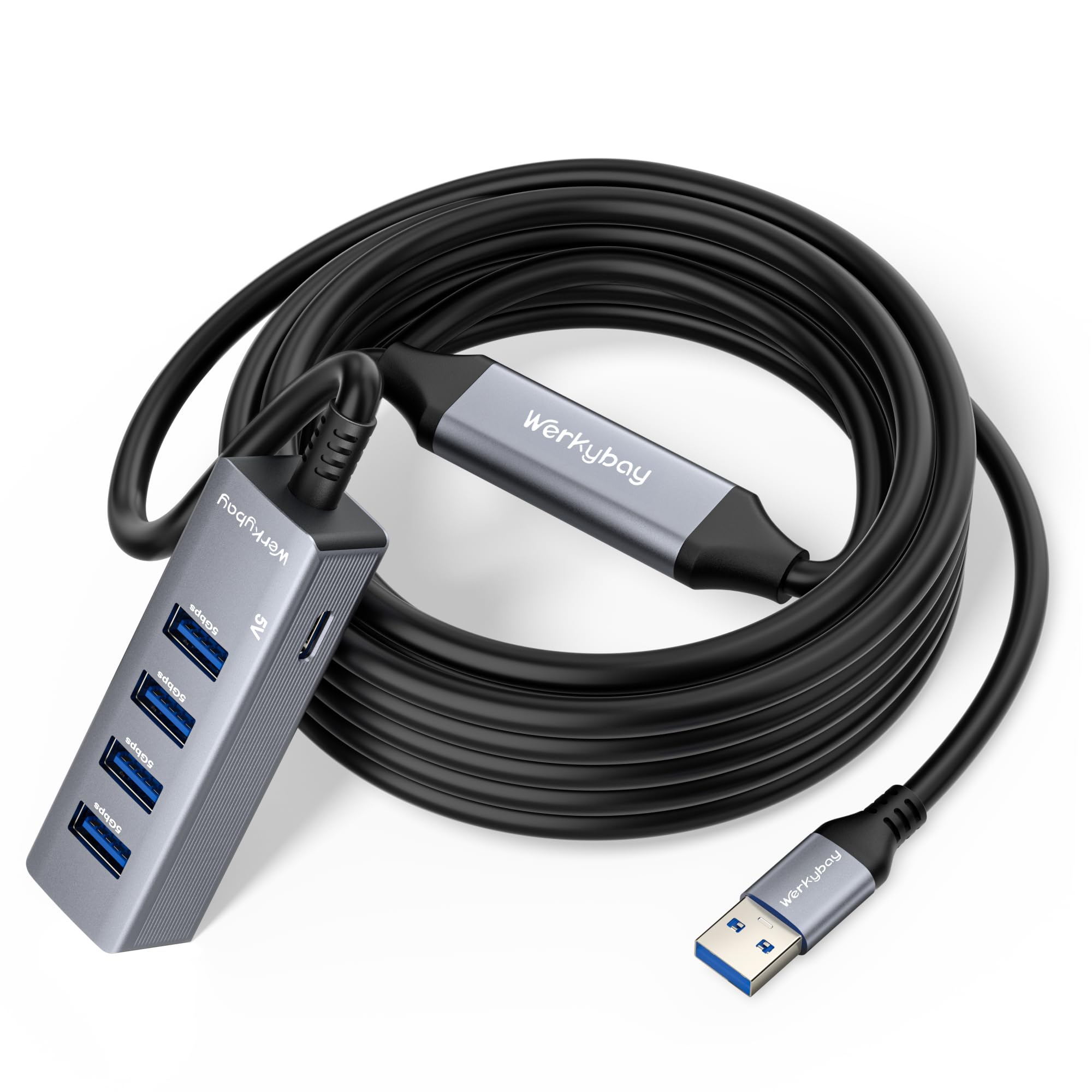 4 Puertos Hub USB 3.0 con 10m Cable, 5Gbps USB Hub Adaptador Multipuerto