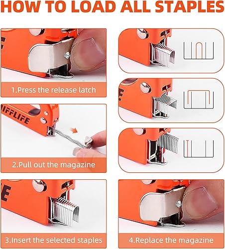 Miniatura 5 de DIFFLIFE Pistola de grapas NEU Master, 3 en 1 Pistola de grapas resistente con removedor de grapadoras y 1800 grapas, pistola de grapas manual para