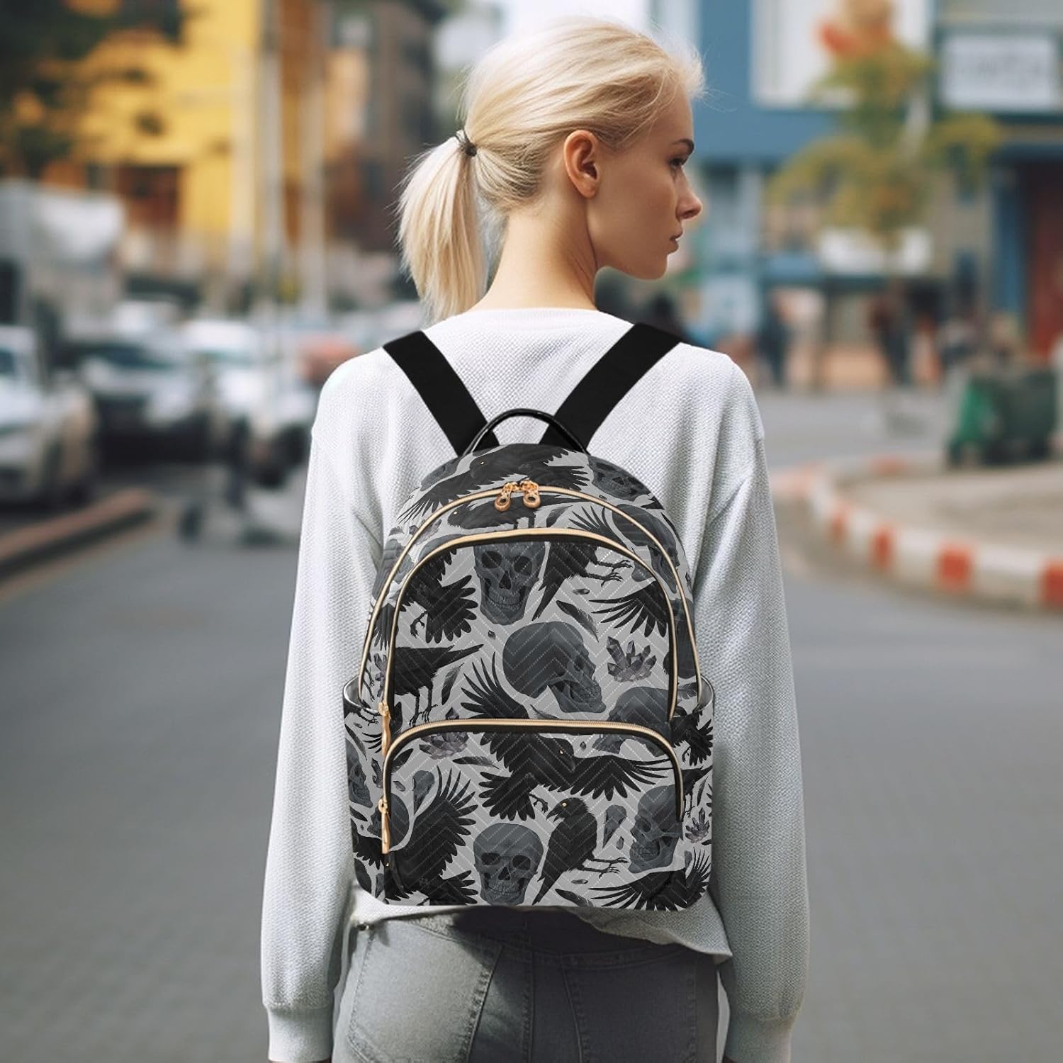 Mini Backpack Gothic Crows Skulls Gothic Fashion Backpack Purse for Women,Handbag Shoulder Bag Casual Daypack, Ladies Gift for College Work (S) - Image 7