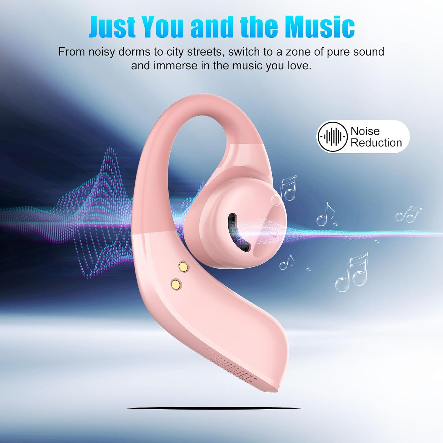 Open Ear Headphones, Wireless Earbuds with Smart Digital Display, Lightweight Design Air Conduction Earbuds with Mic Fit Cycling, Running, Workout (Pink)