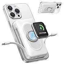 Powerbank 5-IN-1 con 2 Cavi, 10000mAh Power Bank Magnetico Wireless con Morsetti e Supporto, Cavo Ricarica Rapida Batteria Esterna, per iPhone 17, 16, 15, 14 Serie iWatch Viaggi Campeggio Outdoor