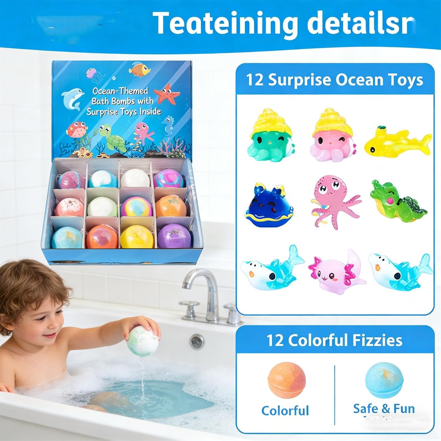 Bath Bombs for Kids with Surprise Inside, 12 Pack Kid Bath Bombs Gift Set, Easter Basket Stuffers Birthday Gift Set for Boys Girls (12Stück)