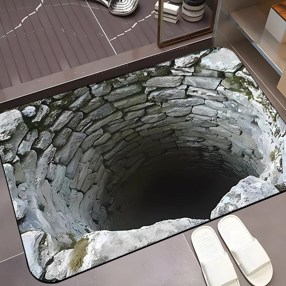 JUXDZISHW Front Door Mat Indoor Outdoor Entrance, 3D Optical Illusion All-Weather Doormat, Optical Illusion Rug Ground Crack Illusion Rug 3D Rugs, Easy Clean Patio Porch Entryway Mat,V,50 * 80cm