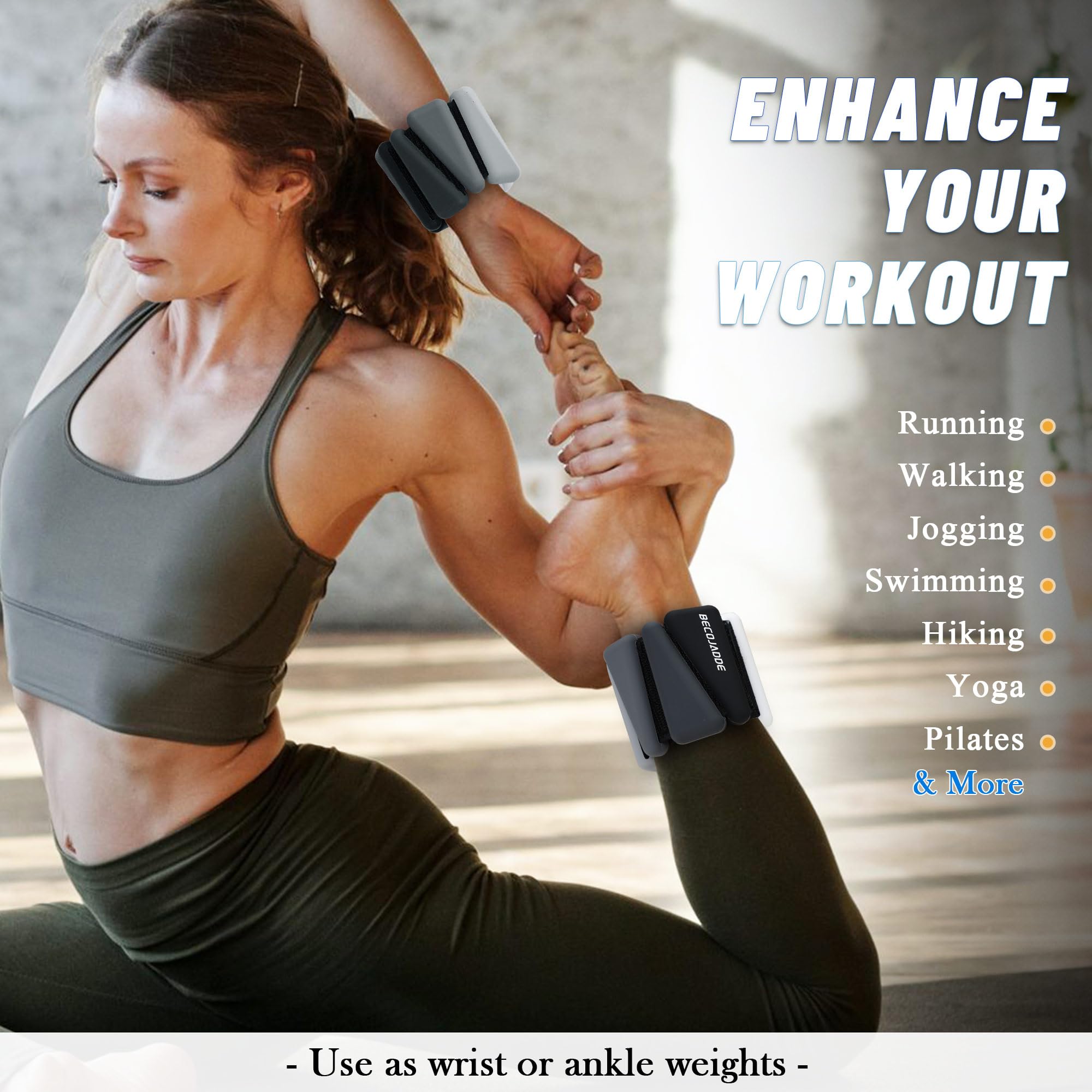 BECOJADDE Ankle Weights for Women Wrist Weights Set of 2 (1 lb/2 lbs Each) Adjustable Arm Leg Weight for Womens Men Suitable for Walking Swimming Running Pilates Yoga Gym