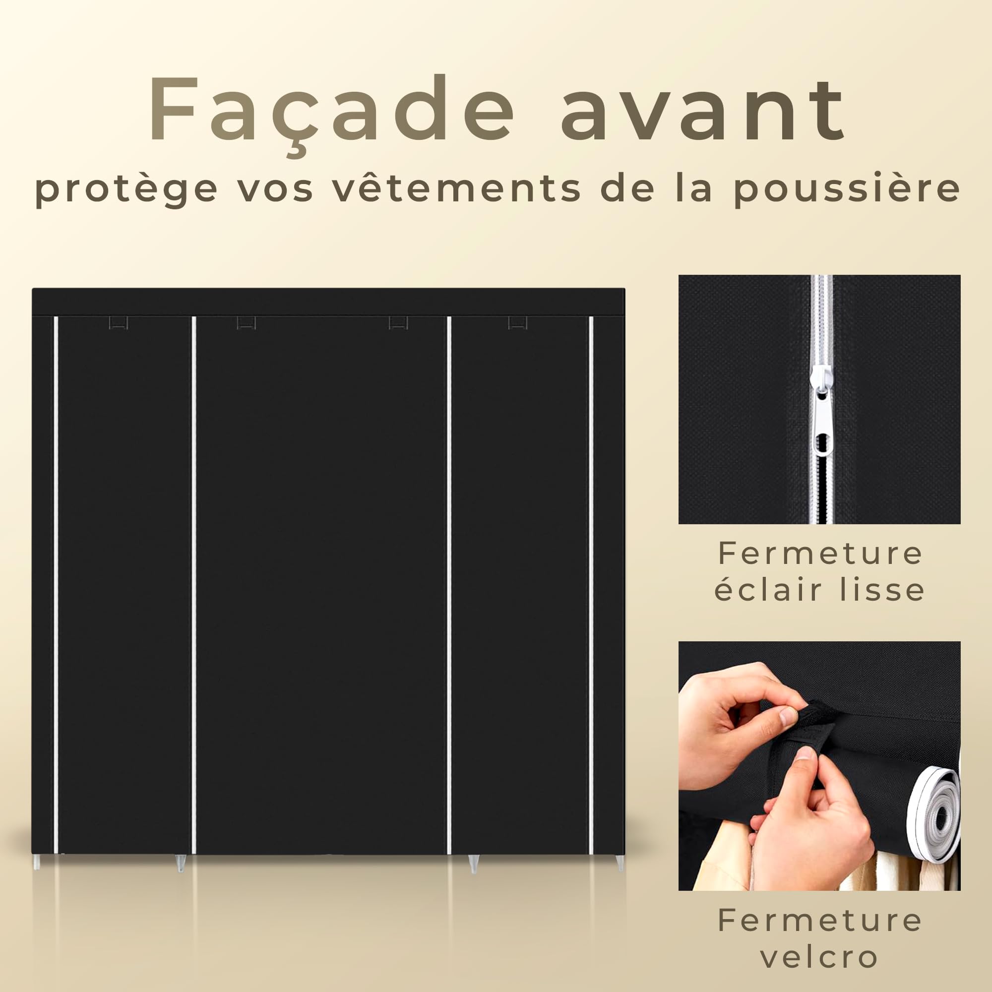 JUPPLIES Armoire en Tissu Portative 45x130x167 cm | Dressing Pliable avec Penderie, Étagères et Poches Latérales | Armoire de Rangement Chambre Adulte Facile à Monter