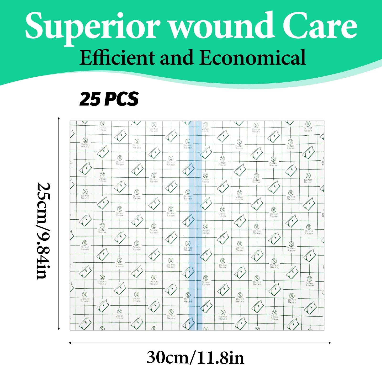 25Pcs Waterproof Bandages for Wounds, 10 x 12 Inch Stretch Transparent Film Dressing with Non-Stick Center Pad, Adhesive Waterproof Wound Cover for Surgery Injury Protector — Amazon image 2