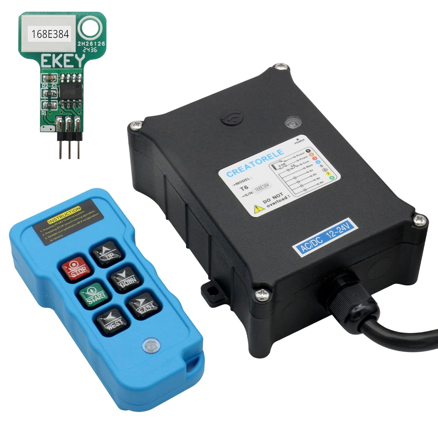 MAKERELE Wireless Crane Remote Control 4 Button Crane Remote for AC/DC12-24V (1Transmitter + 1 Receiver) Wireless Transmitter Push Button Switch IP65