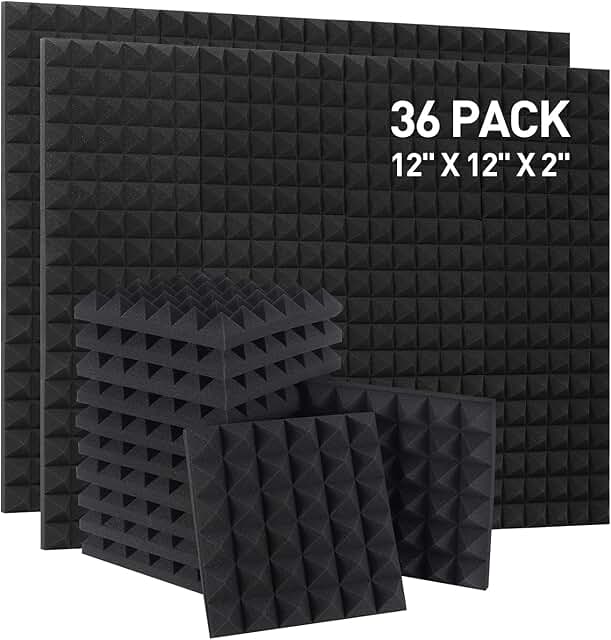 Acoustic Panels - 12 x 12 x 2 Inches Pyramid Sound Proof Foam Panels High Density Foam Sound Proofing Padding For Wall Stu...