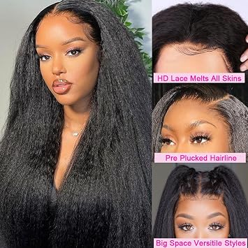 Kinky Straight Front Human Pre Plucked with Baby 150% Density Straight Transparent HD Glueless Human for Black Women 18 Inch
