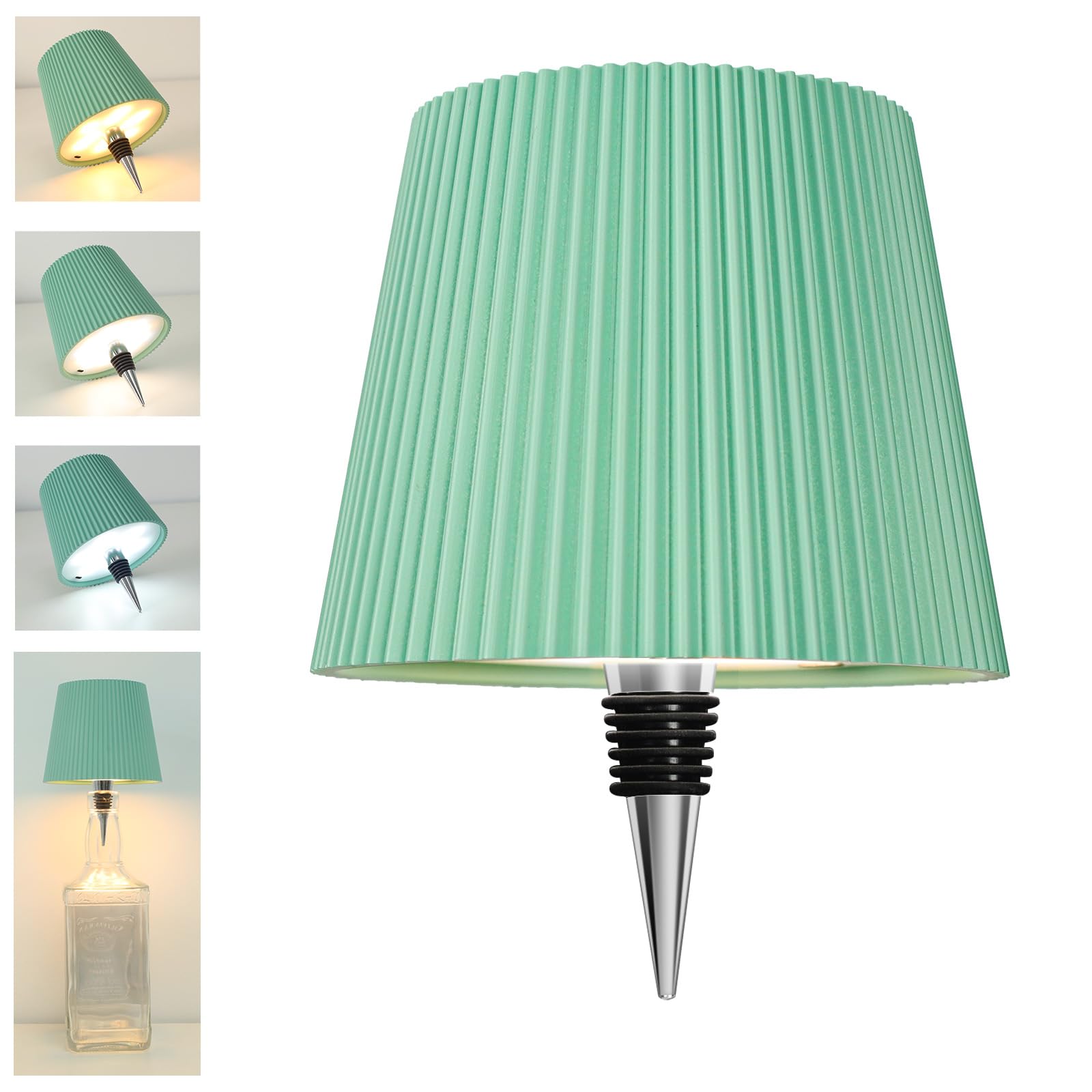 Beaeet illuminazione lampada bottiglia LED Verde menta, ricaricabile USB-C, senza fili, IP54, 3 tonalità dimmerabili, per bottiglie in vetro da tavolo, balcone, terrazza, campeggio, feste