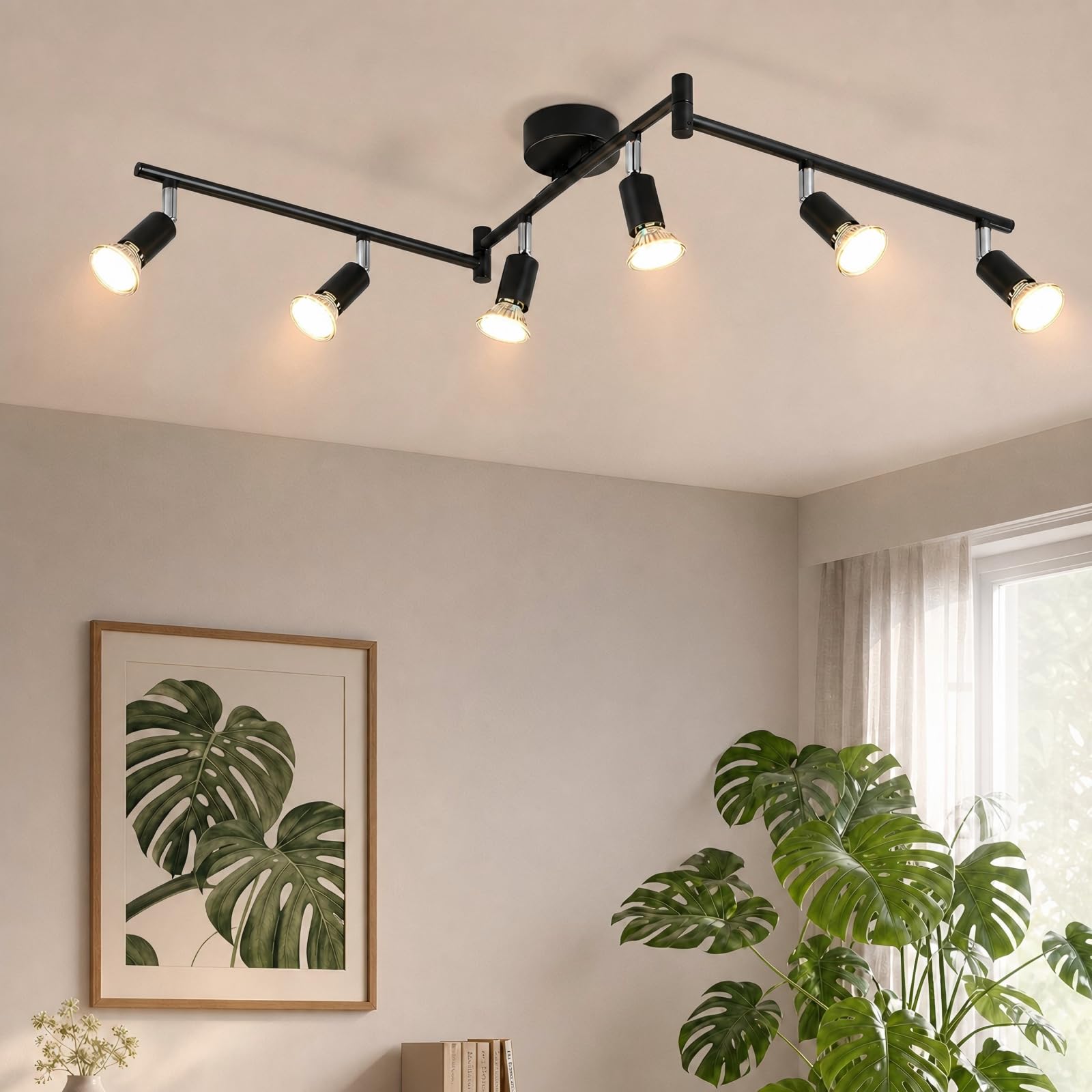 Glitzerlife Foco de Techo LED Lámpara de Techo Giratorio 350° Foco de Techo | GU10 Metal Níquel Lámpara Salón Moderna Para Dormitorio Cocina Comedor Pasillo Sin Bombilla