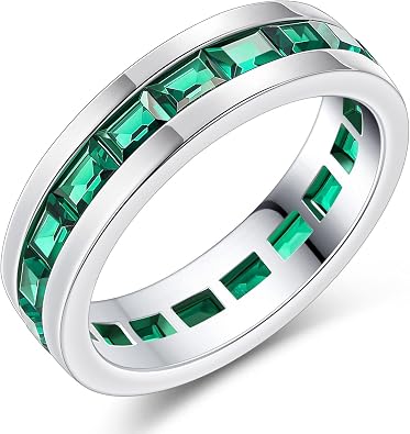 Men Emerald Cut Eternity Band Silver Plated 19 Gem Promise Ring