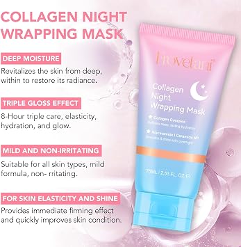 Collagen Night Wrapping Mask,Collagen Overnight Wrapping Peel Off Face Mask for Hydration & Elasticity, Reduce Sagging & Dullness, Tight Skin Mask-2.53 fl.oz (Brush Included) (75 ML)