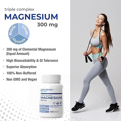 Miniatura 4 de Puregen Labs Complejo Triple Magnesio 300mg de glicinato, malato y citrato de magnesio [alta absorción] Total de 240 cápsulas vegetales | Sin