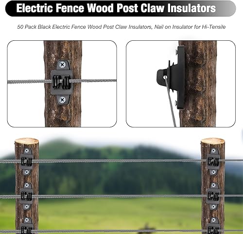 Miniatura 4 de NIKUJUGA 50 aisladores de poste de madera negra con 100 tornillos, aisladores eléctricos de plástico estabilizado a los rayos UV para postes de