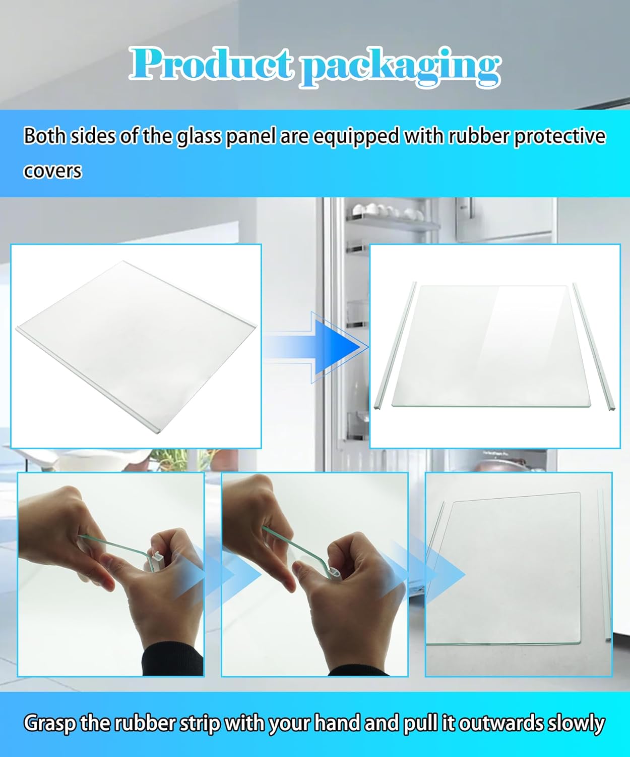 Instructions for Removing Protective Covers from a Refrigerator Shelf