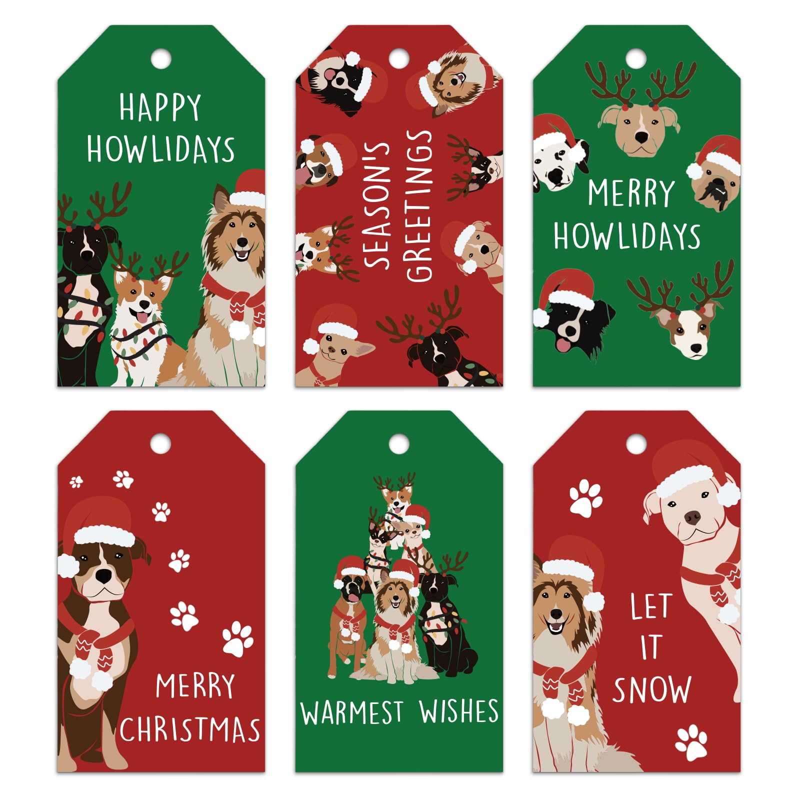 Whaline 90Pcs Christmas Paper Tags Red Green Dog Hanging Labels Name Tags with Hemp Rope for Winter Xmas Party DIY Crafts Supplies
