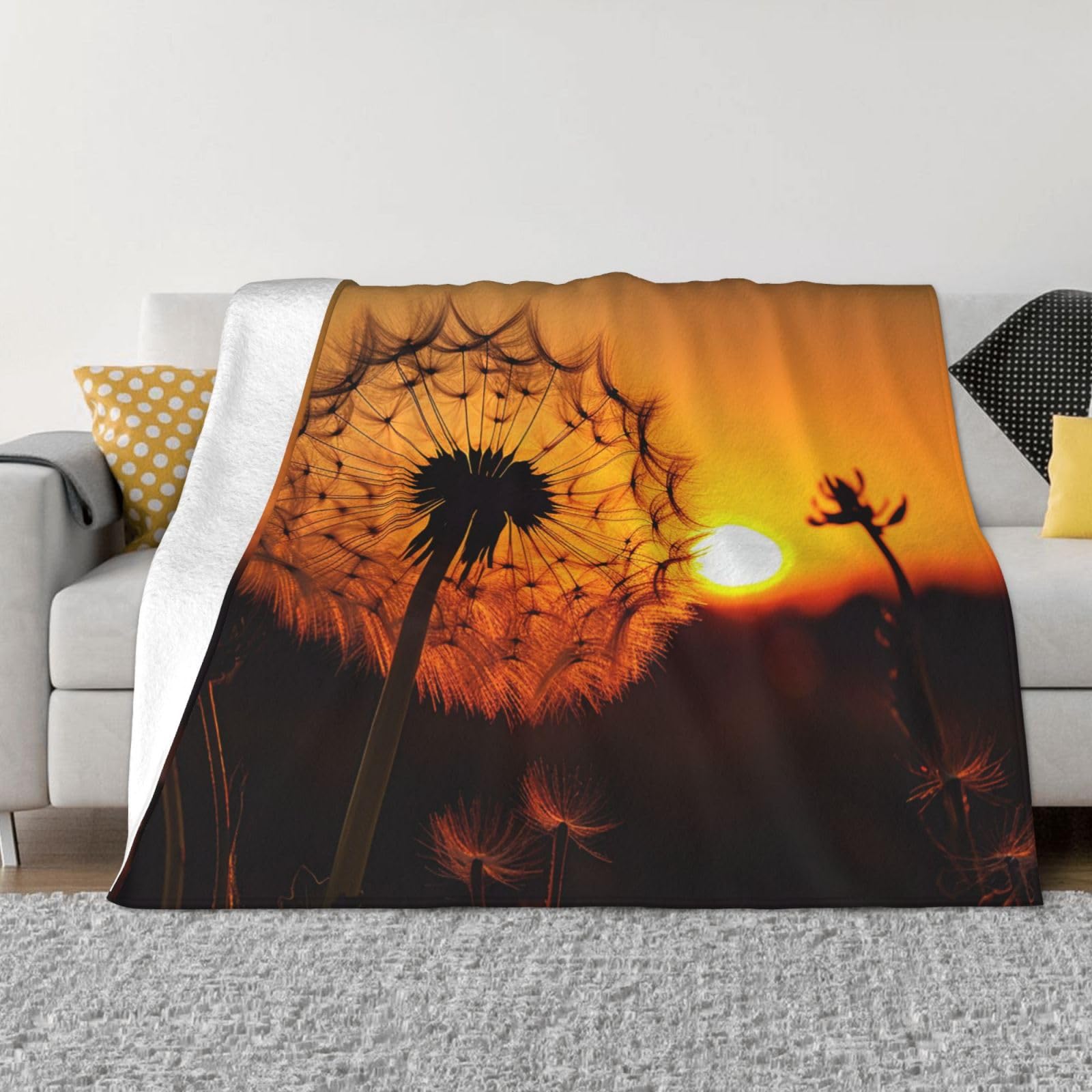 Couverture réversible flanelle 203x152 jeté de lit et canapé pissenlit doux