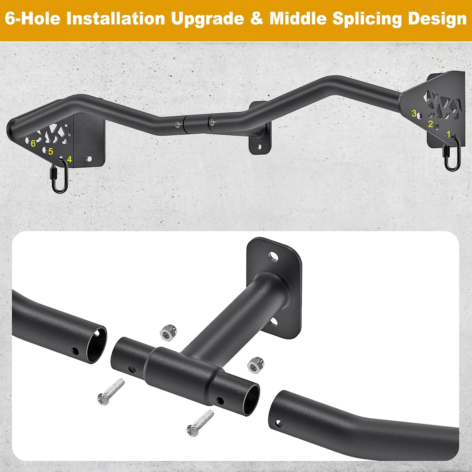 Kipika Wall Mounted Pull Up Bar - Heavy Duty 450 LB Capacity Doorway Chin Up Bar for Home Gym, Sturdy Steel Construction with Resistance Band Hooks | Hanging Exercise Bar for Full Body Workout