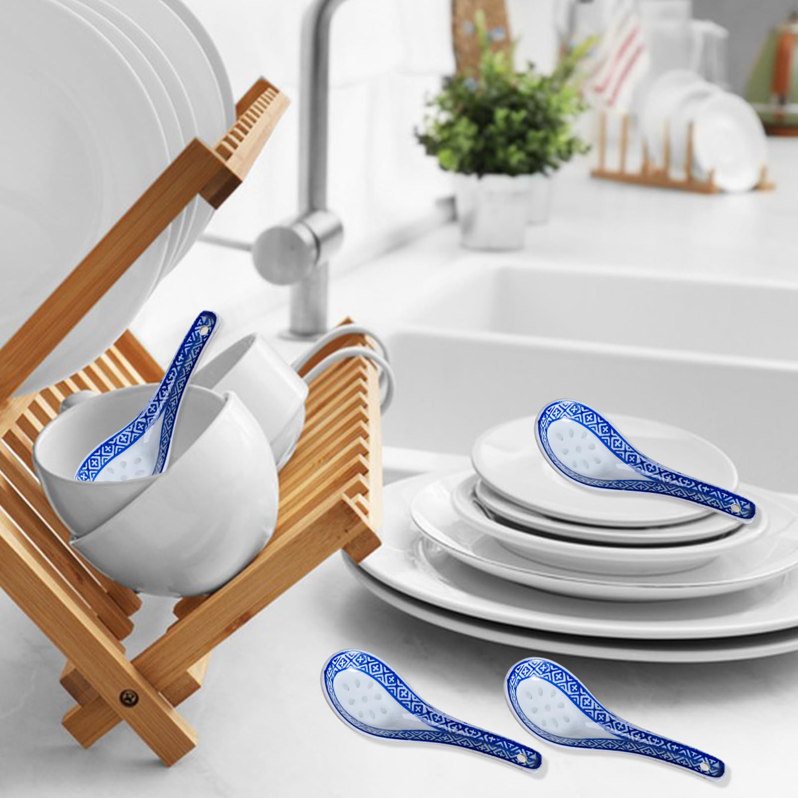 Set Di 6 Cucchiai Da Zuppa In Porcellana Cinese, Blu E Bianca, Ceramica Resistente Per Ristorante E Casa