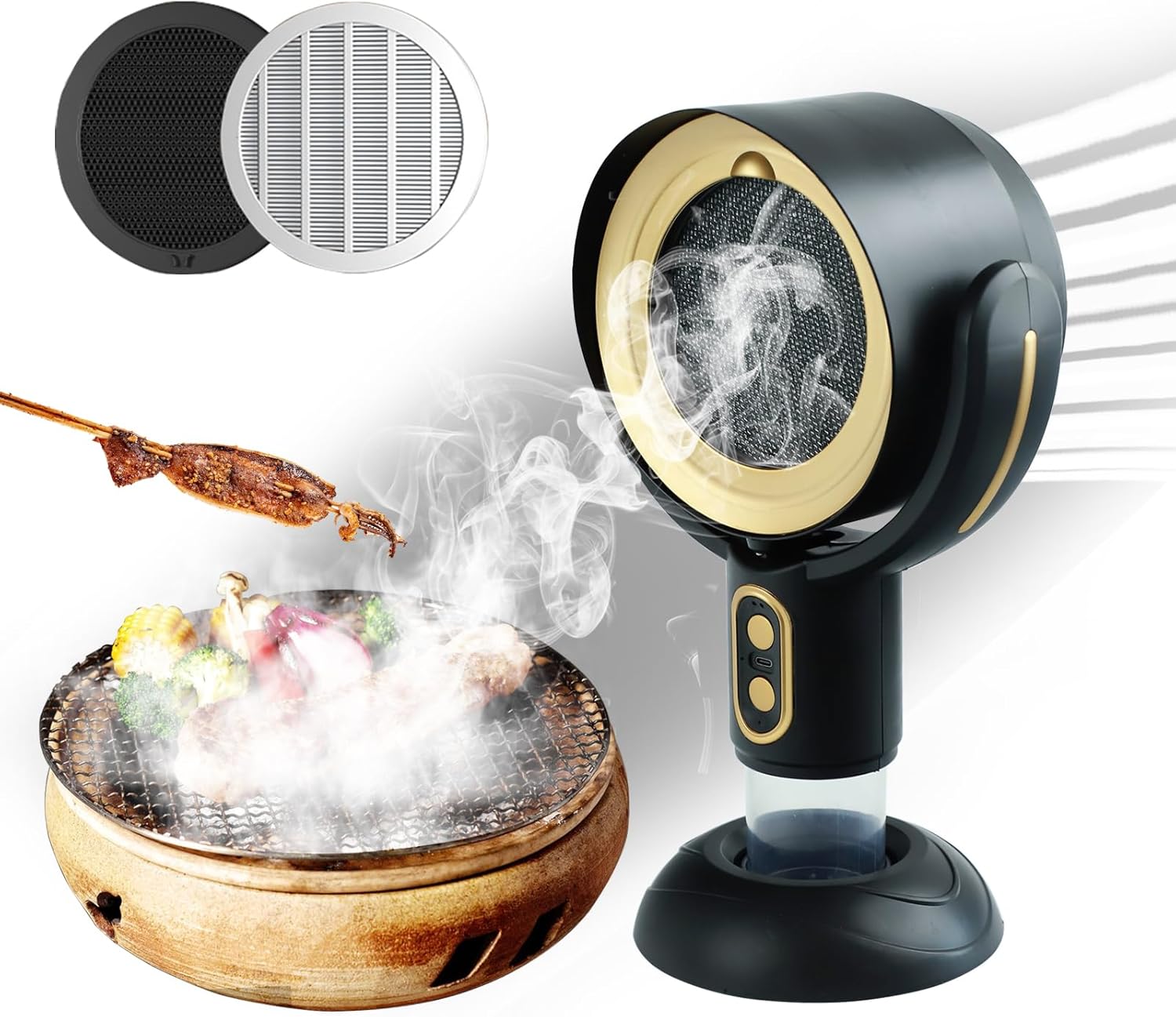 Electric Desktop Range Hood Wireless, Portable Range Hoods for Cooking with 2 Wind Speeds, Kitchen Exhaust Fan with Removable Filter, Large Oil Collection Cup, Suitable for Indoor BBQ/Hot Pot