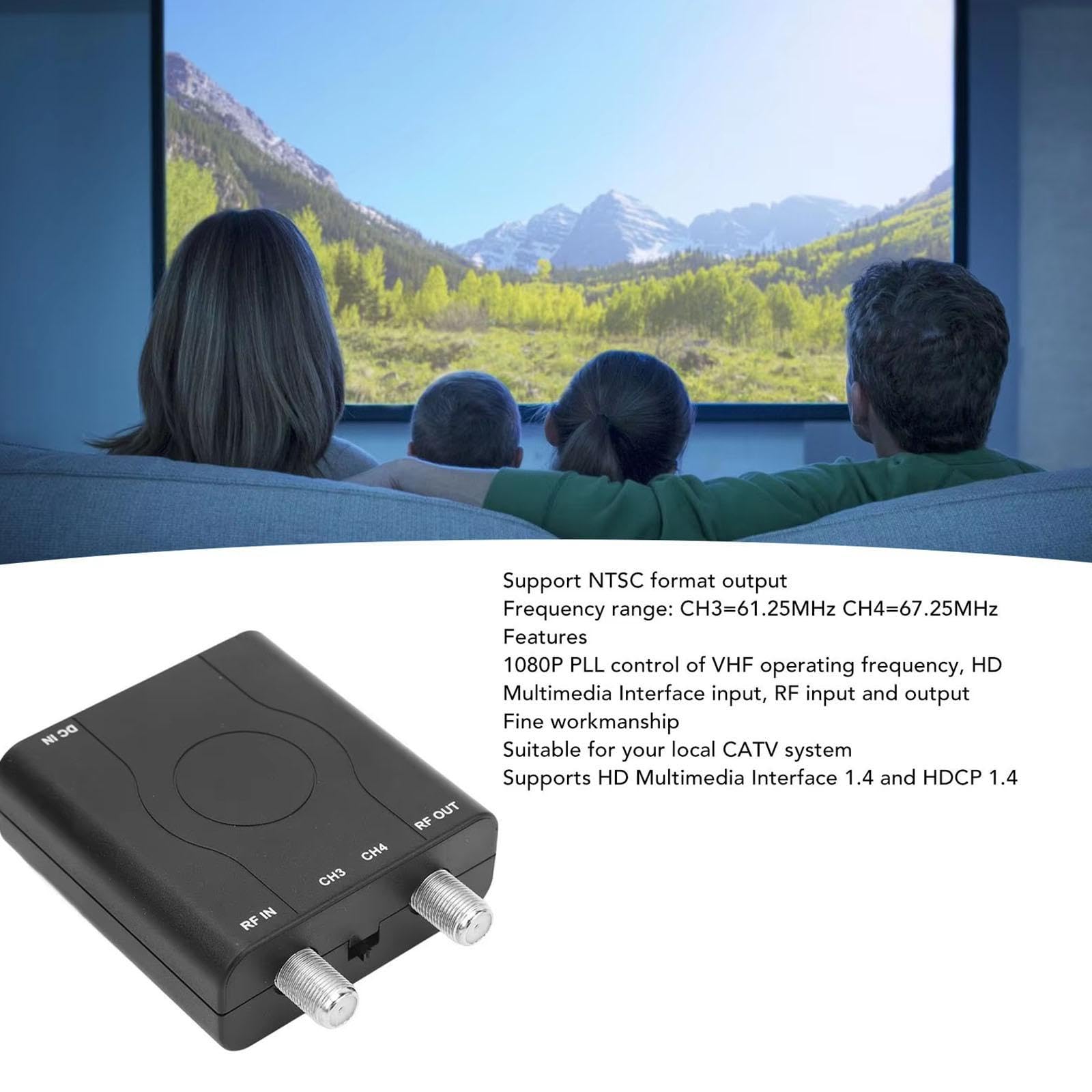 Adattatore convertitore video ad alta risoluzione, adatto per sistemi home entertainment, con adattatore modulatore di frequenza VHF controllato PLL