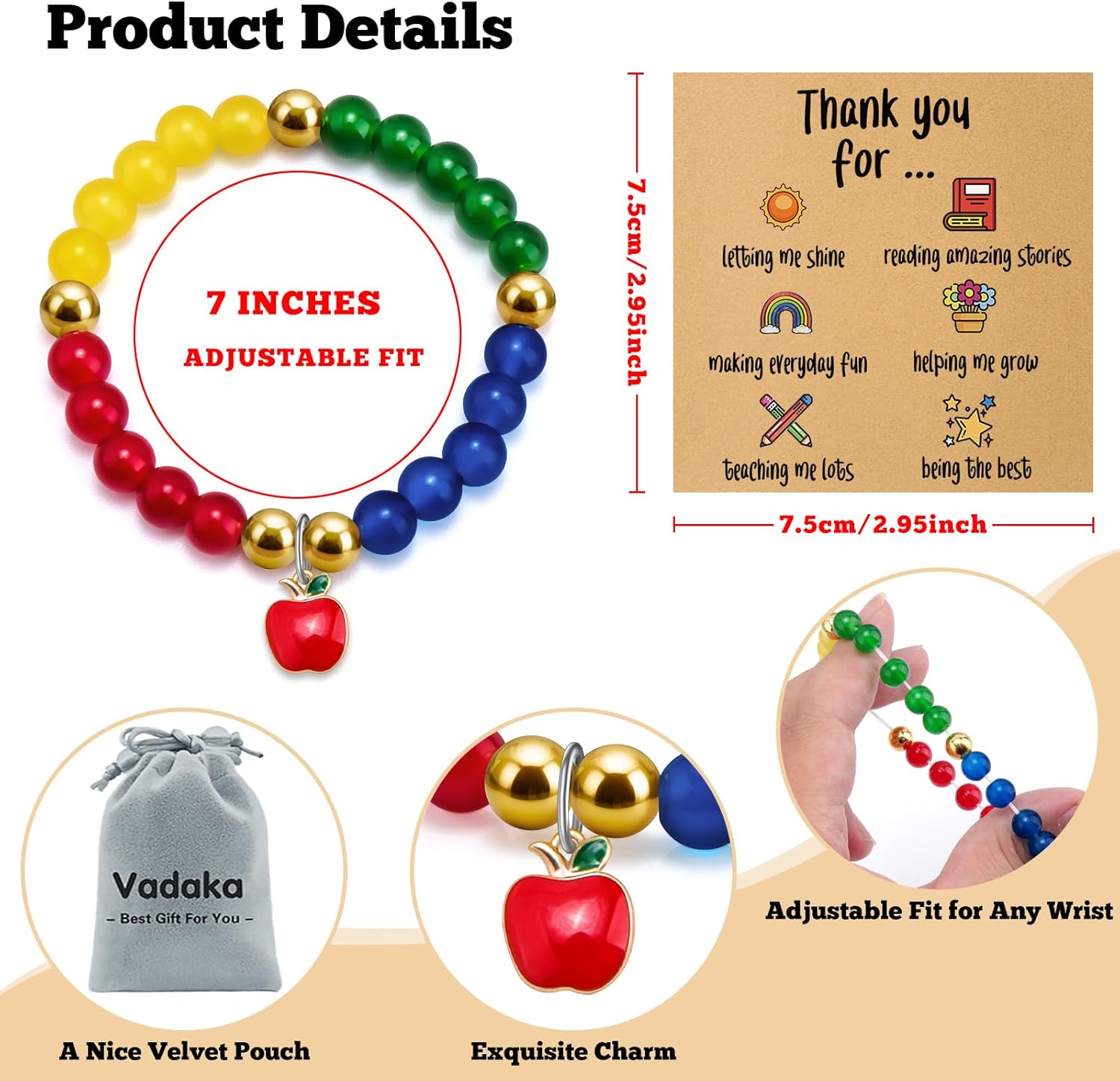 Thank You Teacher Bracelet Teacher Appreciation Bracelet for Women Thank You & End of Year Gifts for Women Teachers from Student Graduation Teachers Gift Ideas Bracelets Christmas Retirement Jewelry - Image 3