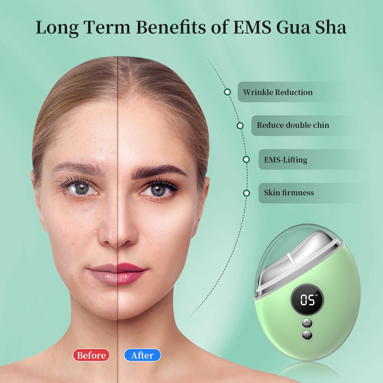 Eyoushow EMS Gua Sha, 4 in 1 Elektrisches Gesichtsmassagegerät mit Wärme & Vibration, Lichttherapie mit Rotlicht, Blau, Grün Face Massager für Gesicht Anti Aging Anti Falten - 5