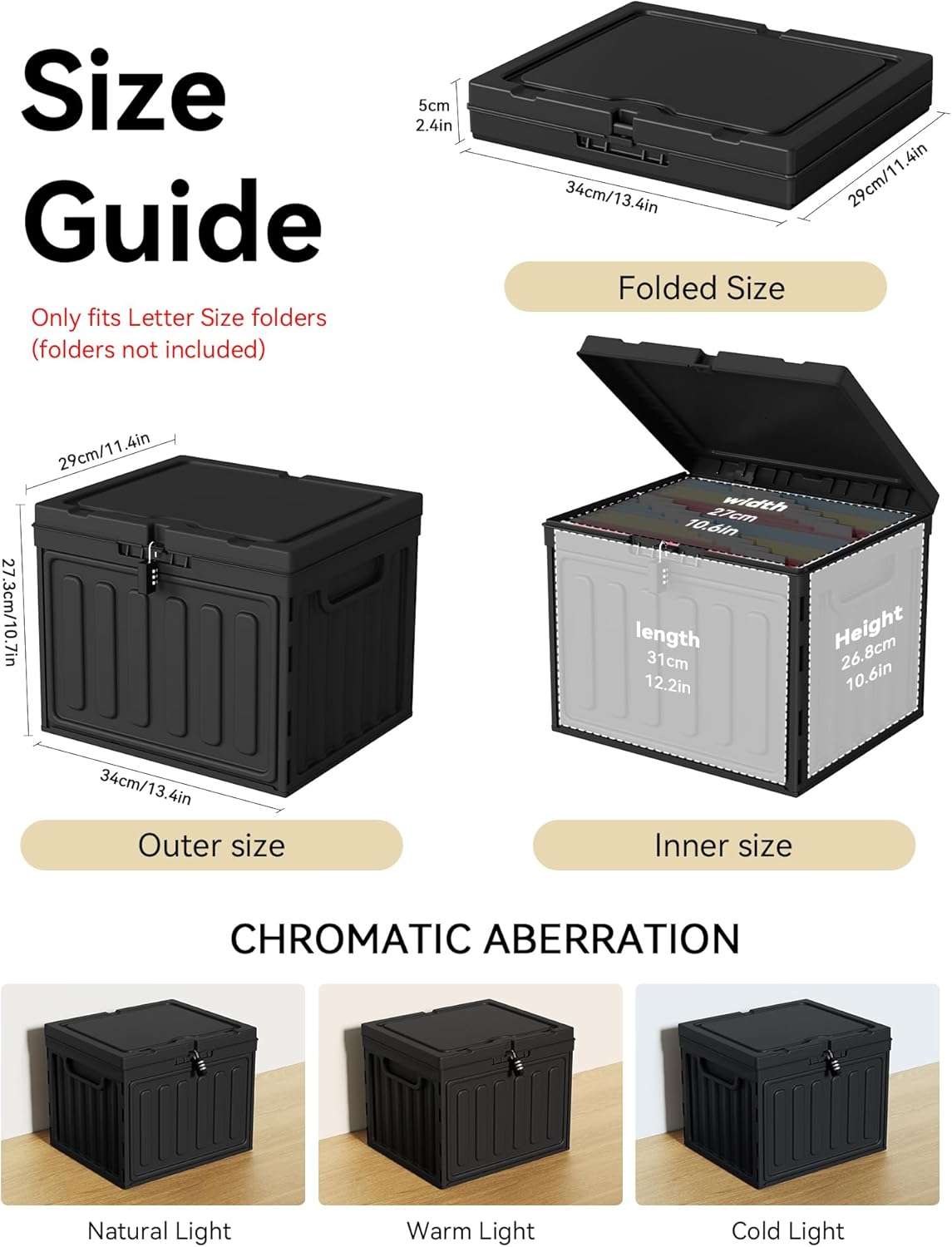 Oterri Plastic File Box with Lid for Letter Size Hanging File Folders, Hanging File Folder Box for Home, Office, School, File Cabinet, Assembly File Organizer, Black，Large-1 Pack Without Folders