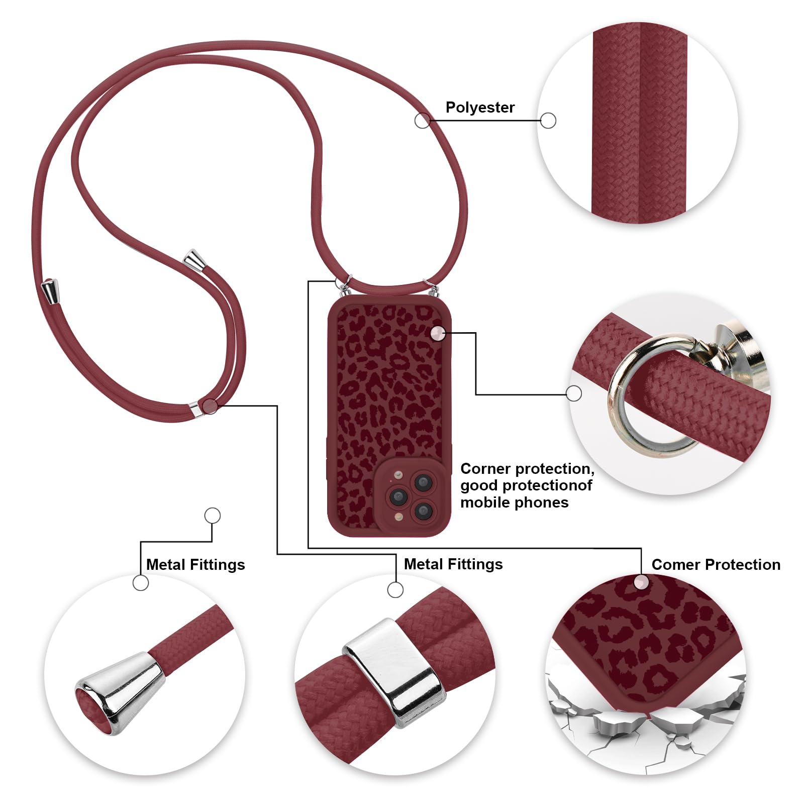 Cover Per IPhone 15 Con Cordino – Custodia Leopardo Aesthetic, Tracolla In Nylon, Antiurto, Per Ragazze - 2