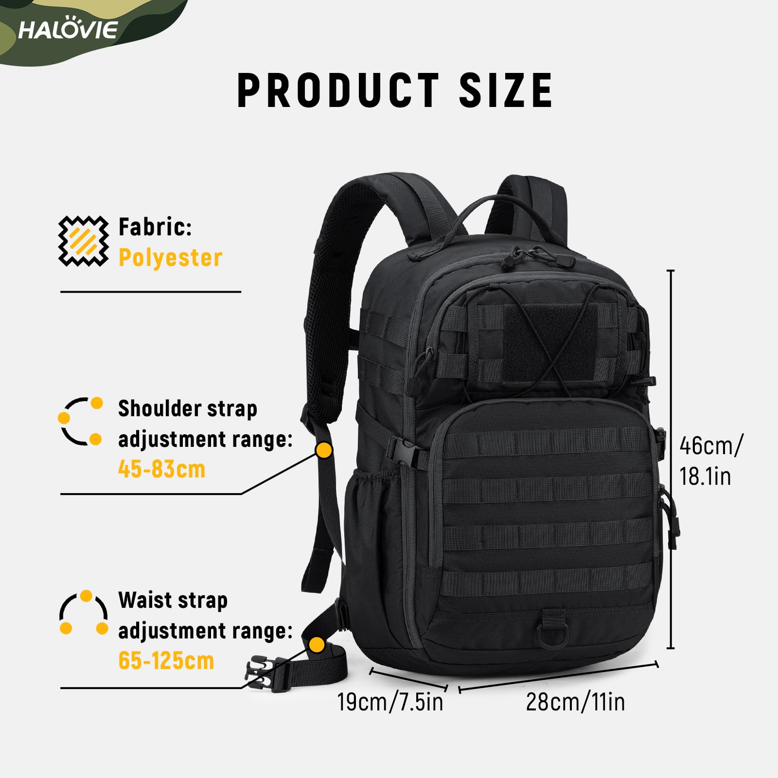 HALOVIE Zaino Militare Tattico 30L, Zainetto da Trekking Ultra Leggero Zaino Molle Backpack per Viaggio Escursioni Crossfit Campeggio