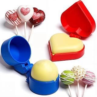 2 Pcs Round and Heart Cake Pop Mold Press Set, Sphere and Heart Cake Pop Cutter and Pusher, Baking Tools Accessories for Home Baking, Birthday Parties, Wedding Desserts