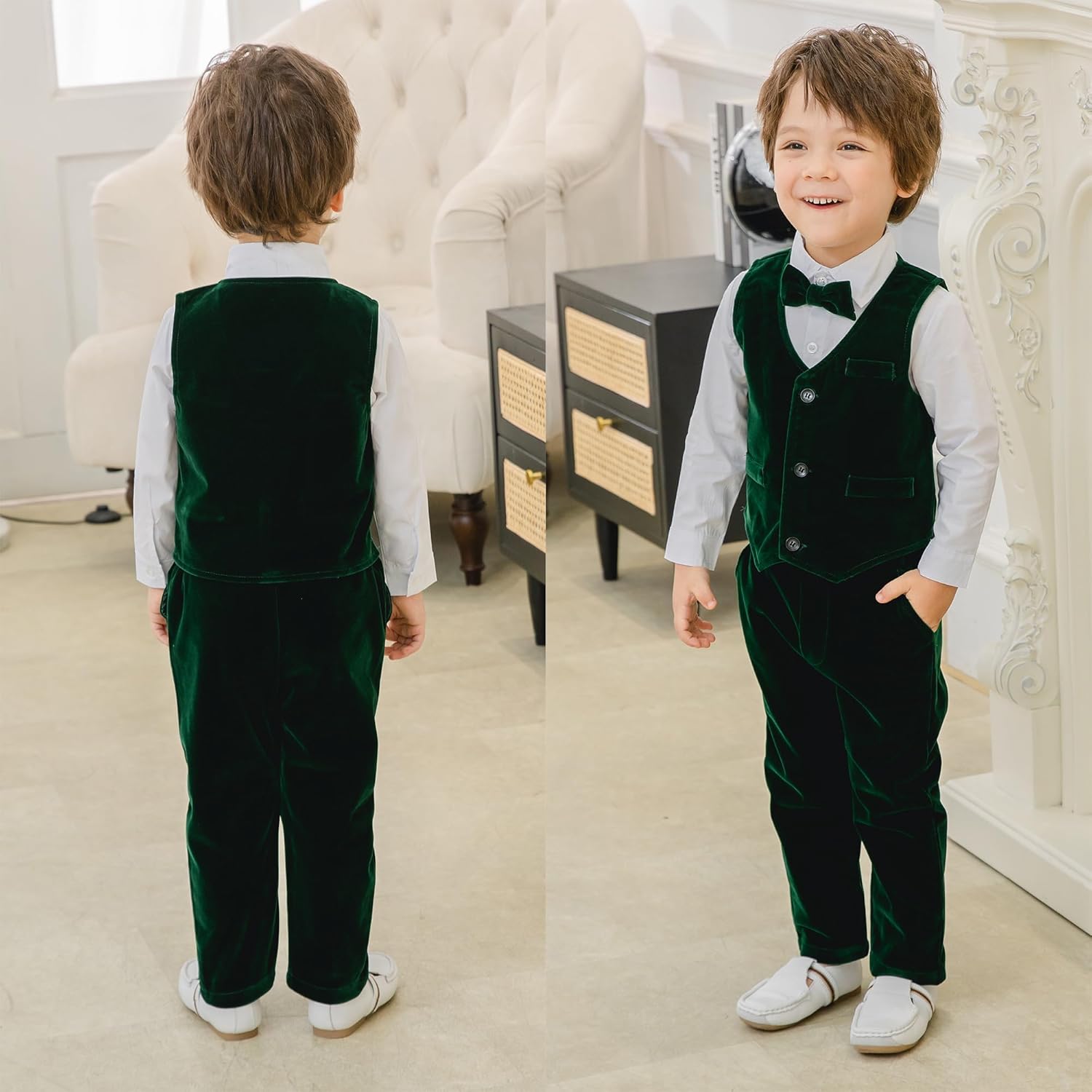 Kimocat Boys' 4-Piece Formal Suit Set Dress Shirt Vest Pants and Tie Wedding Birthday Party Suit - Image 2