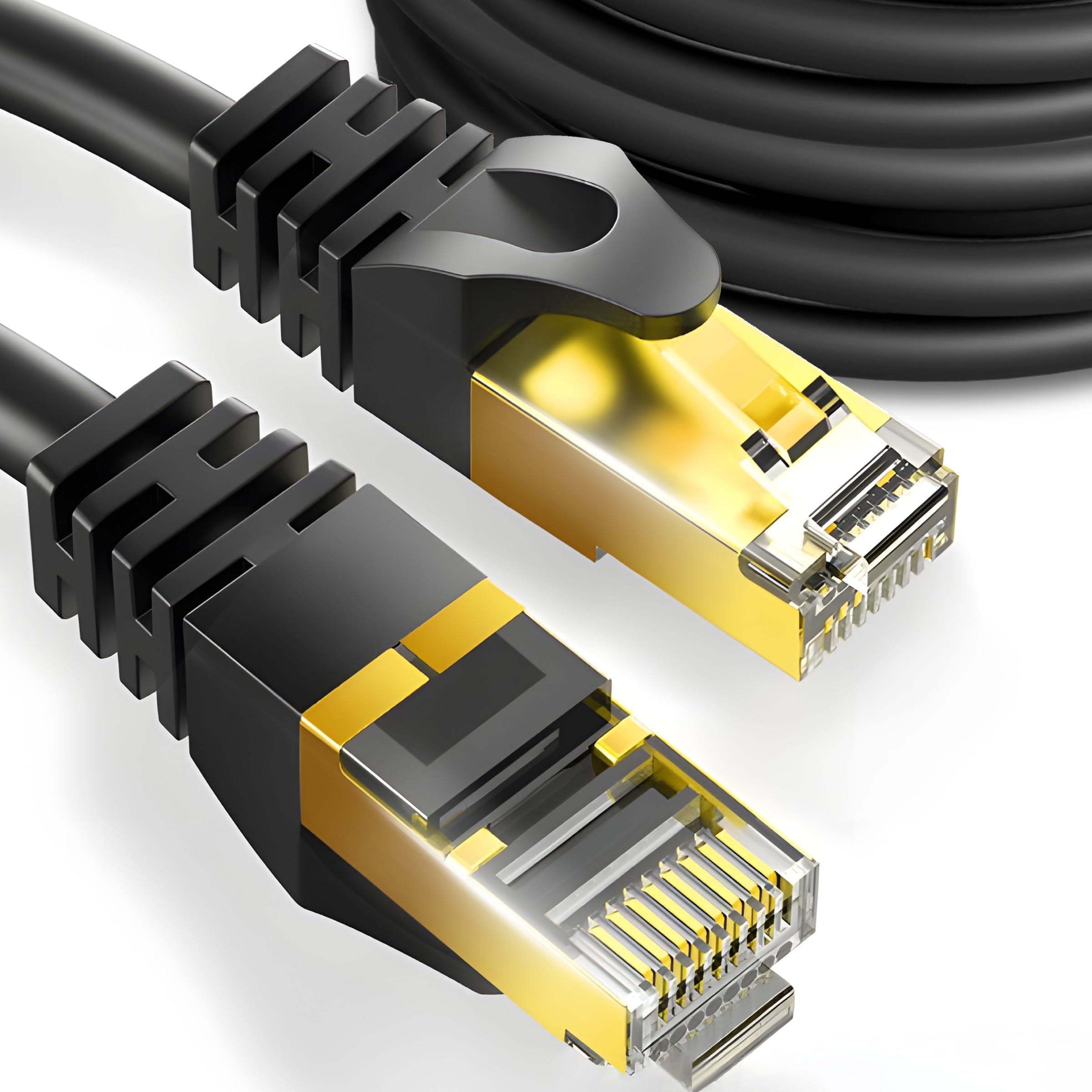BIGtec Premium 7,5 m 90° haakse ethernet Gigabit LAN-netwerkkabel patchkabel kabel zwart verguld RJ45 dubbel afgeschermd compatibel met CAT5, CAT5e, CAT6, CAT6a, CAT7a, CAT7a