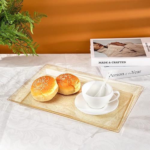 Miniatura 4 de I00000 6 Pack Gold Glitter Plastic Serving Tray, 15" x 10" Crooked Food Trays, Clear Disposable Serving Platter for Parties, Weddings Dorado