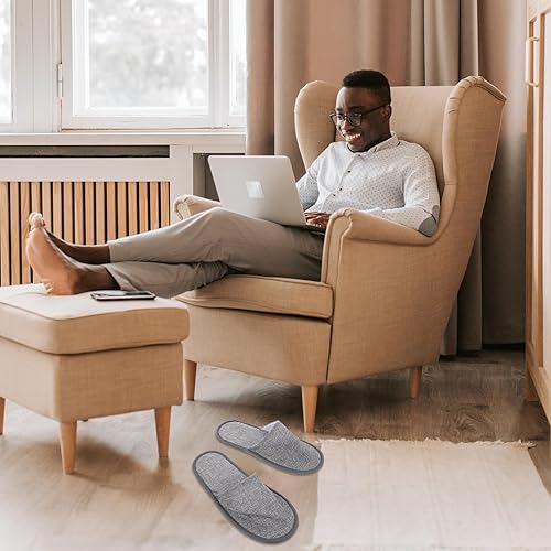 Miniatura 8 de Beaupretty 20 pantuflas desechables color gris claro, antideslizantes, con punta cerrada, de algodón, unisex, para mujeres, hombres, invitados,