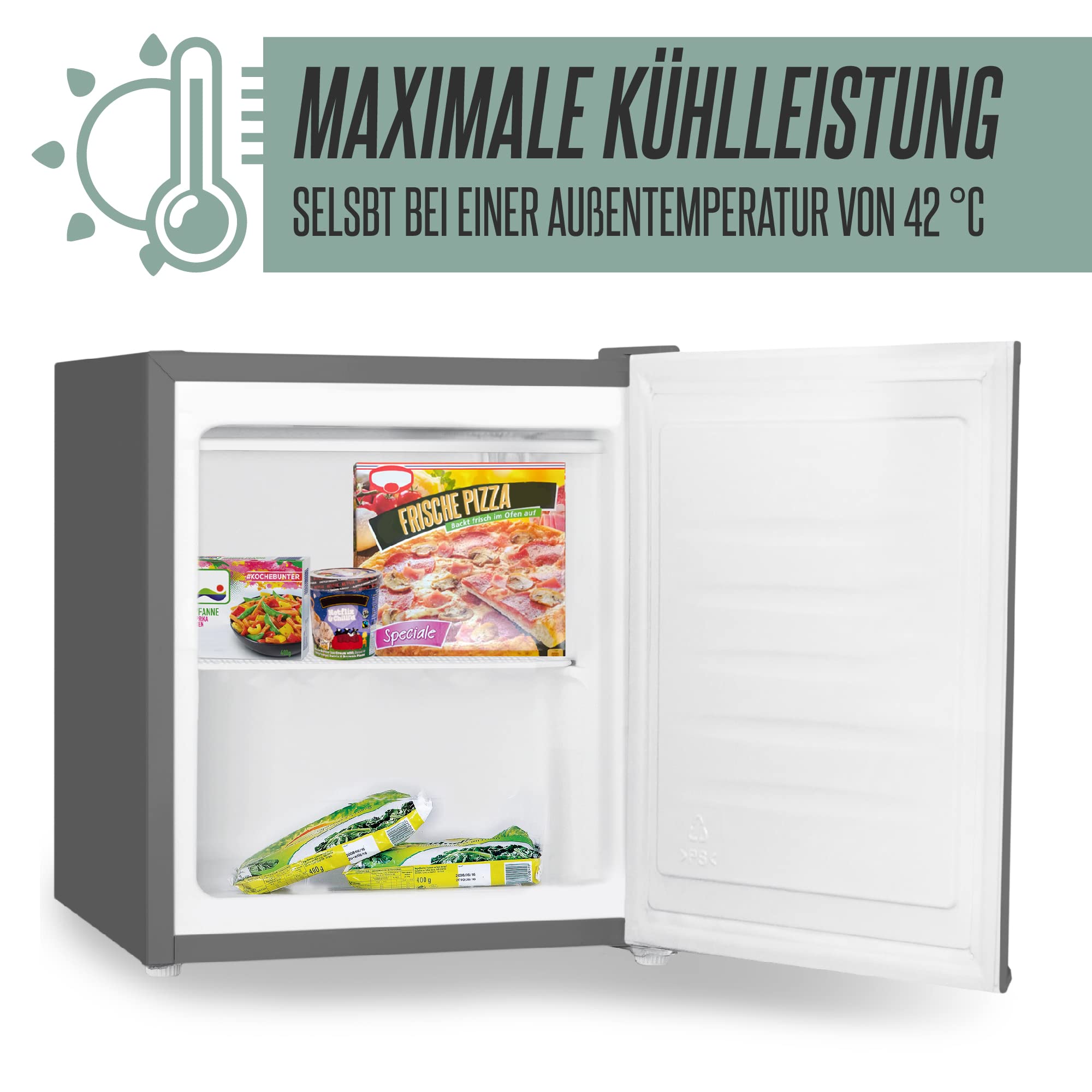 HEINRICHS Mini Gefrierschrank 31L klein kompakt leise:40db Gefrierbox wechselbarer Türanschlag mini Tiefkühltruhe bis zu -18°C,Tiefkühlschrank,perfekt geeignet für Büro Camping Garten Outdoor(Silver)