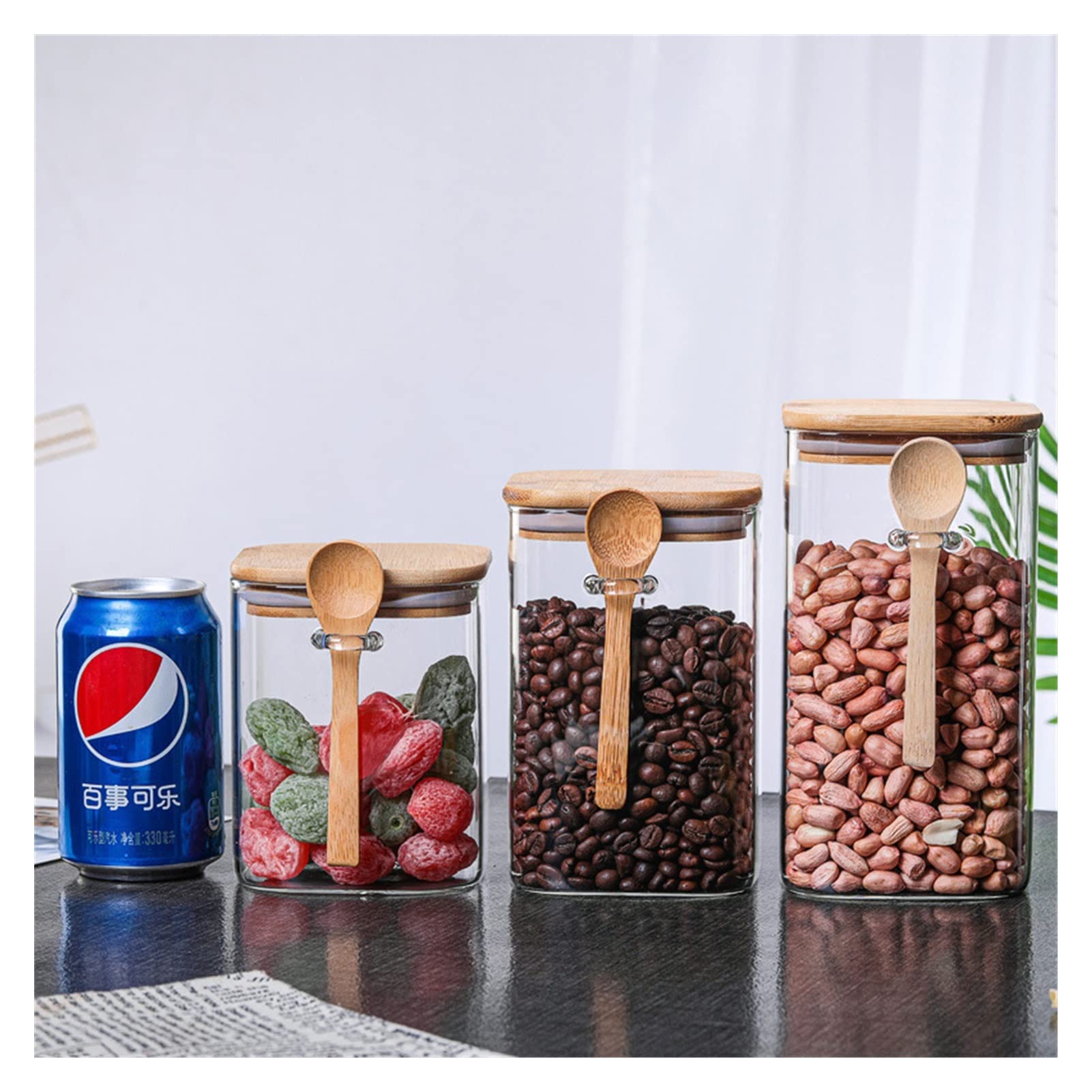 Bocal à Café En Verre Avec Couvercles, Cuillère, Boîte à Café En Verre Borosilicate épais Pour Café Moulu, Grains De Noix, Pâtes, Sucre, Bonbons, épices, Riz, Thé En Vrac (2800 Ml