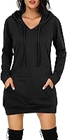 Vista 2 de BEPEI Sudaderas con capucha para mujer, manga larga, estilo túnica, elegantes, con bolsillos