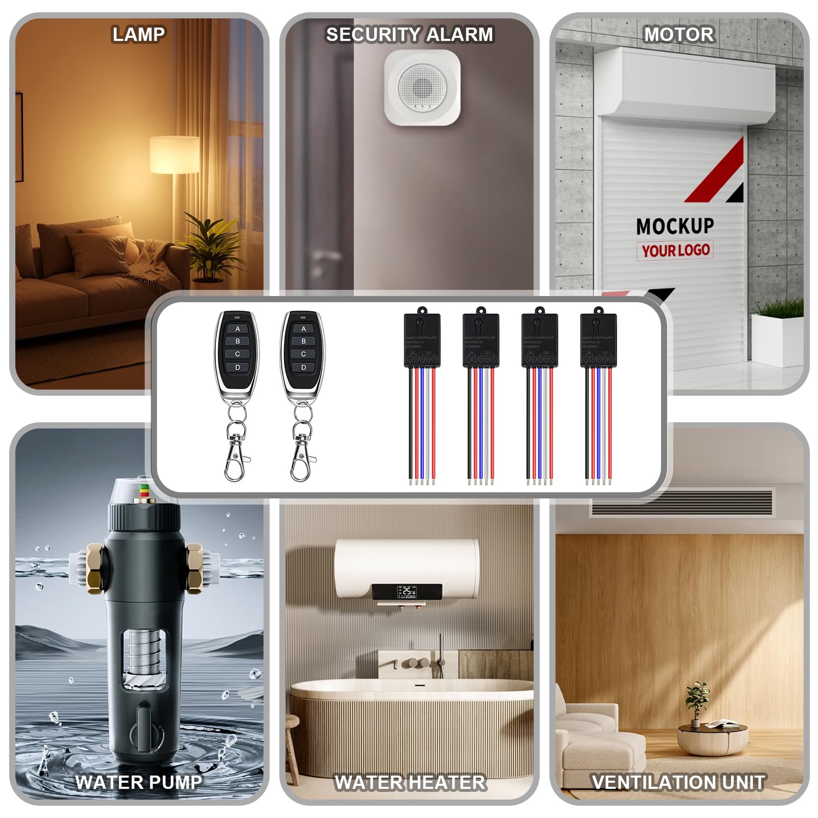 Interrupteur Sans Fil 12V, 4 Relais Radiocommandé avec 2 Télécommande, DC 5V/12V/24V 10A Commutateur a Distance Sans Fil, Longue Portée de 100m, pour Porte de Garage, Lampe, Moteur, Alarme Volée