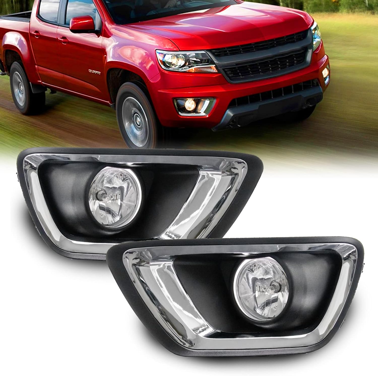 Fog Lights Assembly Replacement For 2015 2016 2017 2018 2019 Chevy Colorado with H16 12V 19W(Clear Lens)