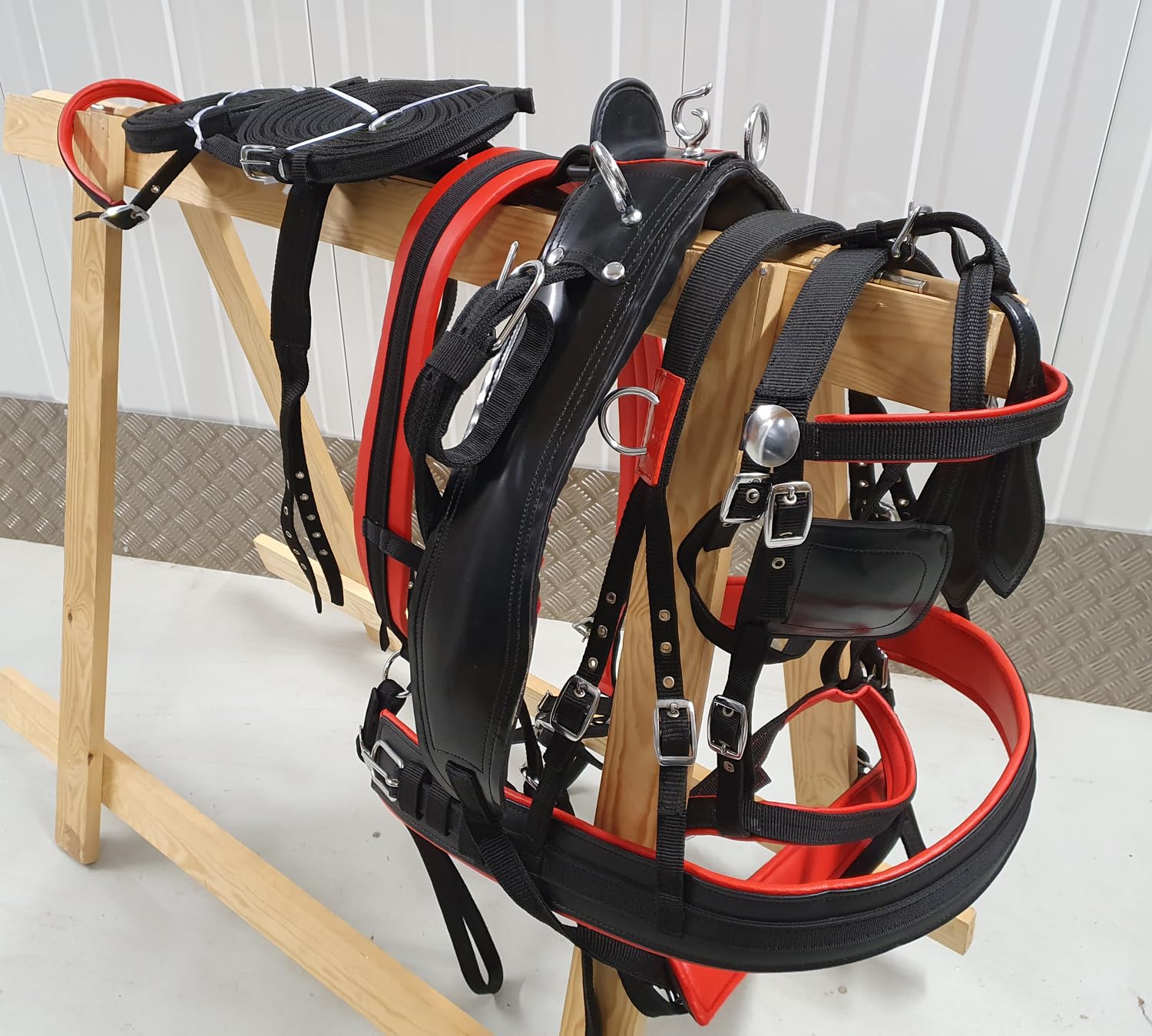 Harnais en nylon pour chariot de conduite de cheval Noir/rouge