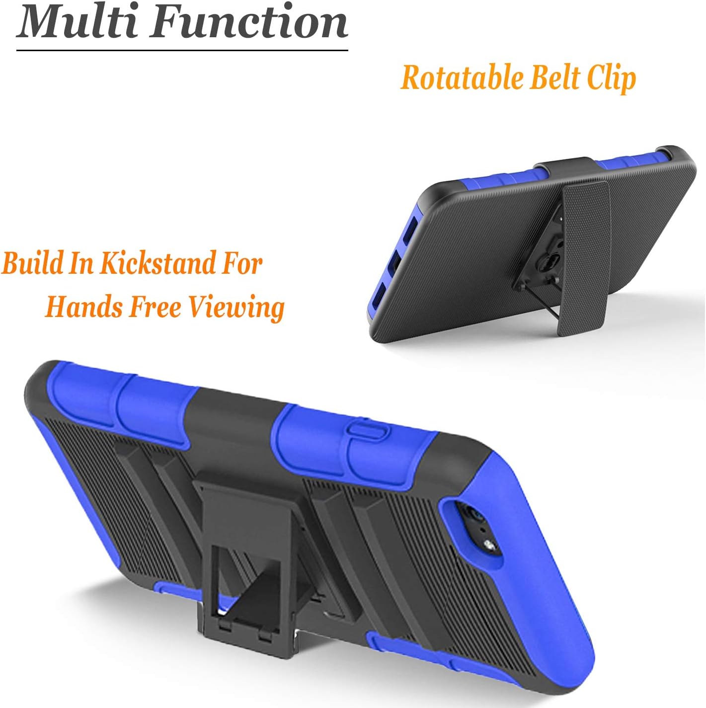 Circlemalls [Combo Holster] Phone Case Cover Compatible For ZTE Avid 4 /ZTE Fanfare 3 /ZTE Blade Vantage /ZTE Tempo X /ZTE Tempo Go /ZTE ZFive G LTE / ZTE ZFive C Z558VL, With [Screen Protector]-Blue