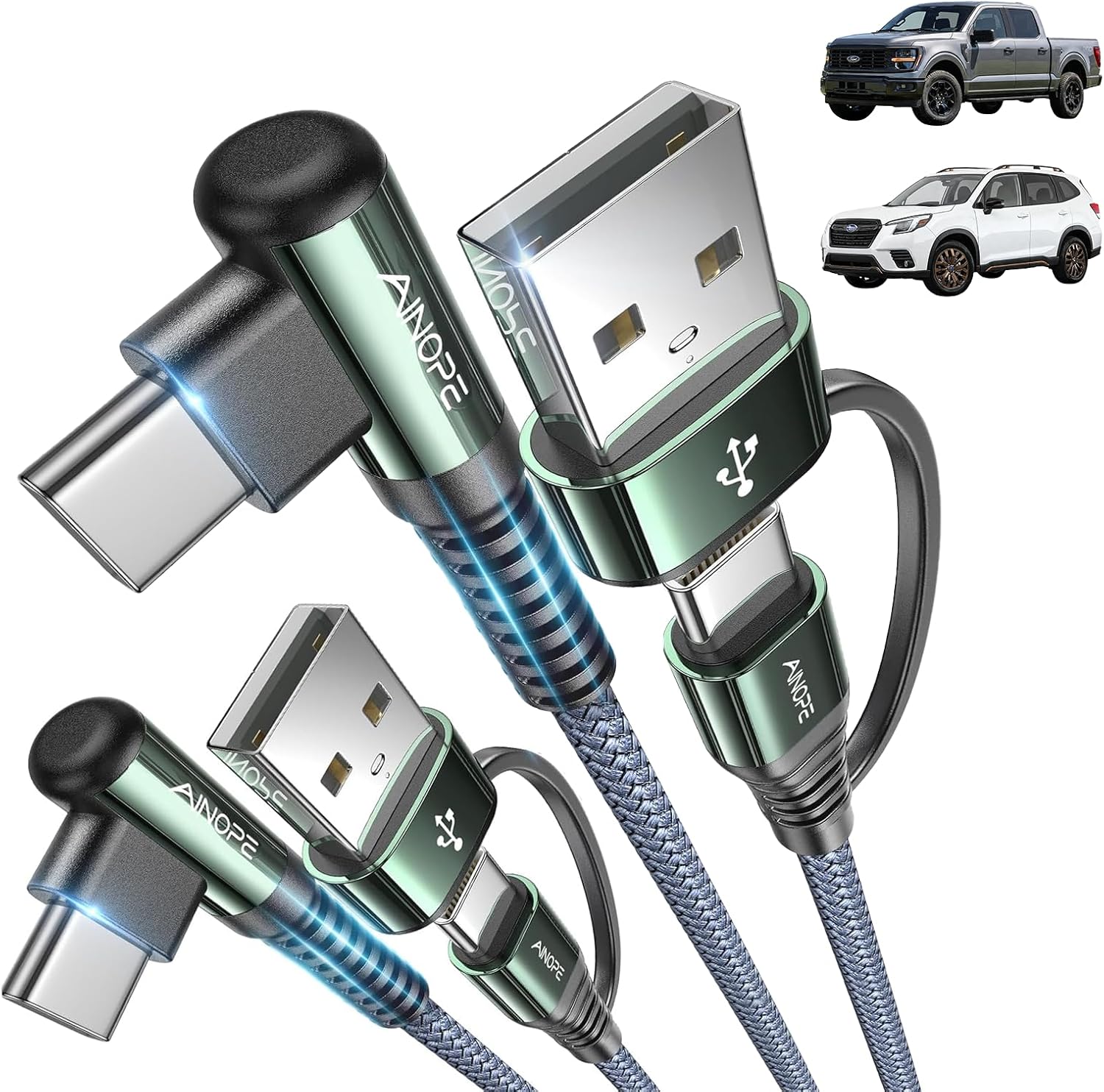 AINOPE Right Angle USB C Cable [2-𝑷𝒂𝒄𝒌, 6.6FT] with USB Adapter, 60W iPad Charging Cord 90 Degree USB C Cabel for iPad Air/Pro,Carplay Cable Type C Fast Charging Gifts for iPhone 17/16/15 Pro Max