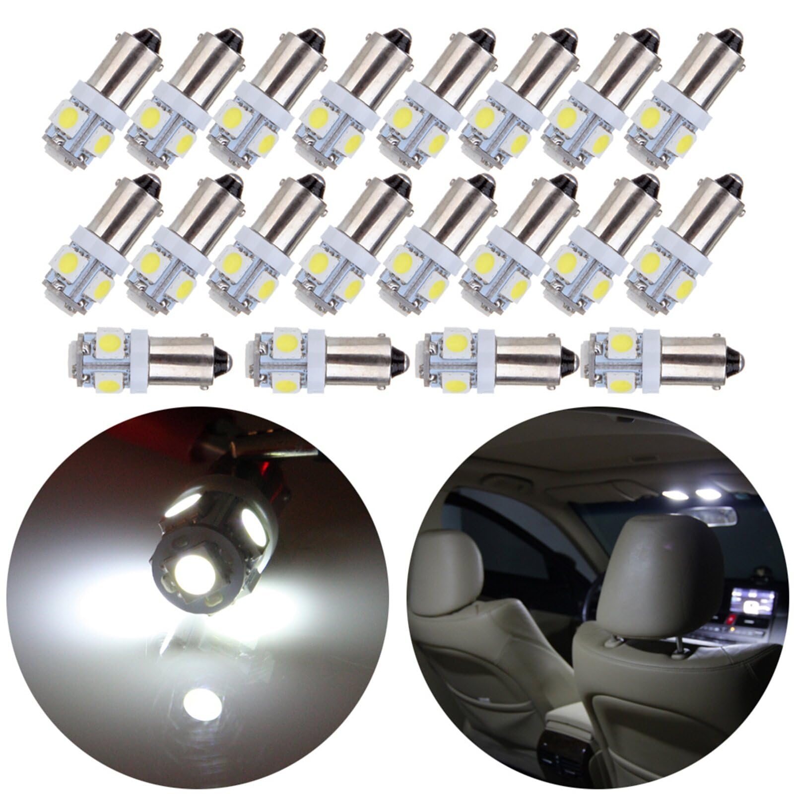 ECCPP 20x Instrument Cluster Dash Panel Lights ba9s-5-5050-smd-White 1815, 1816, 182, 1889, 1891, 1892, 1893, 1895, 1895A, 1445, 17053, 53, 53X, 57, 216, 293, 363, 3886X, 3893, 6253, 64111, 64113